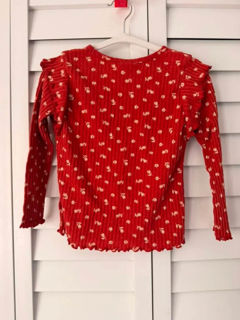 Old Navy Girls Ribbed Floral Long Sleeve Top Red Size 5T Soft Stretch Shirt